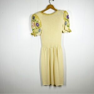 VTG Don Sayres for Wellmore Yellow Wool Blend Floral Beaded Dress 1 (XS)